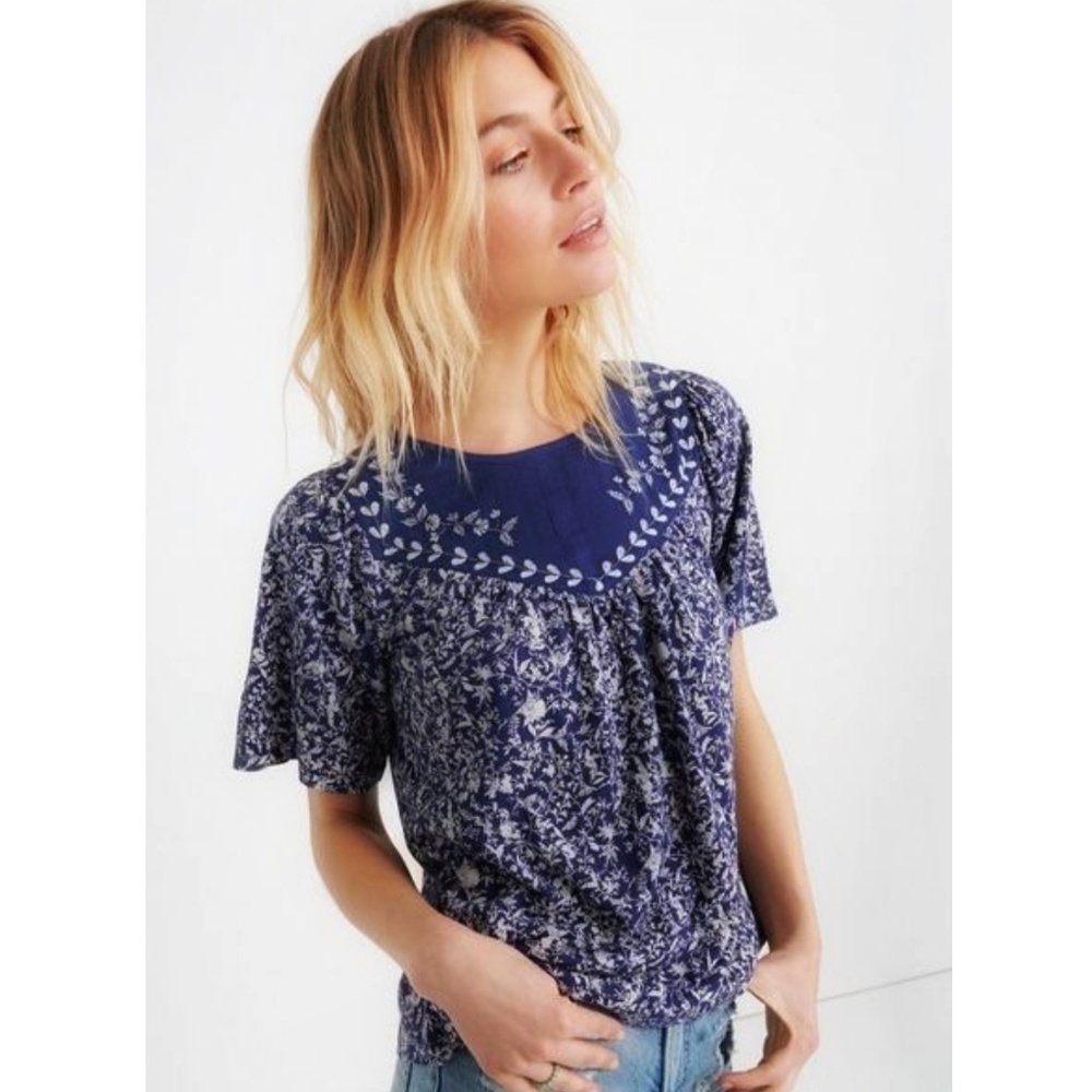 Lucky brand Woven Mix Embroidered Peasant Shirt
